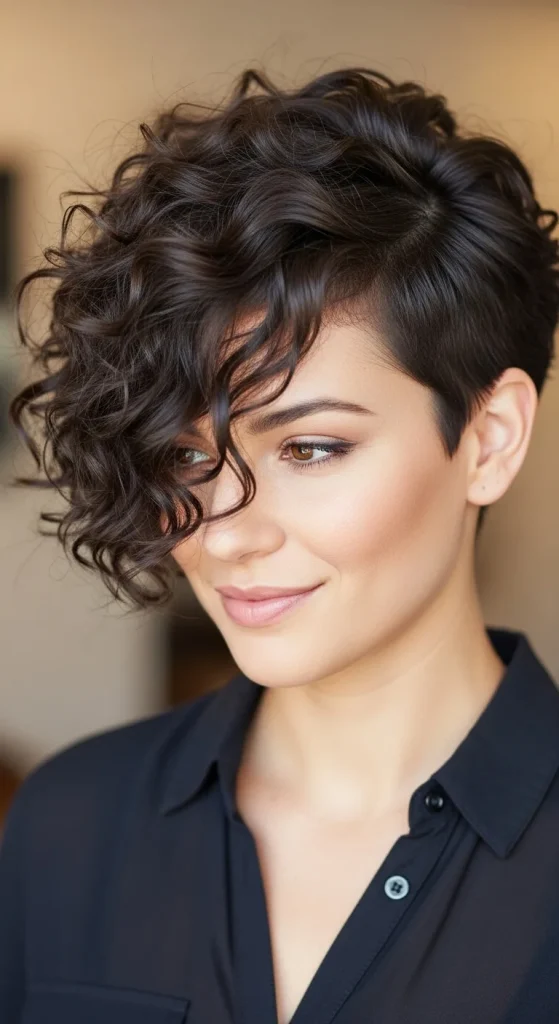 Asymmetrical Curly Pixie