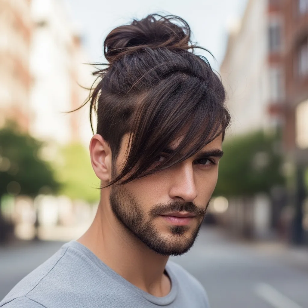 Bun with Long Fringe