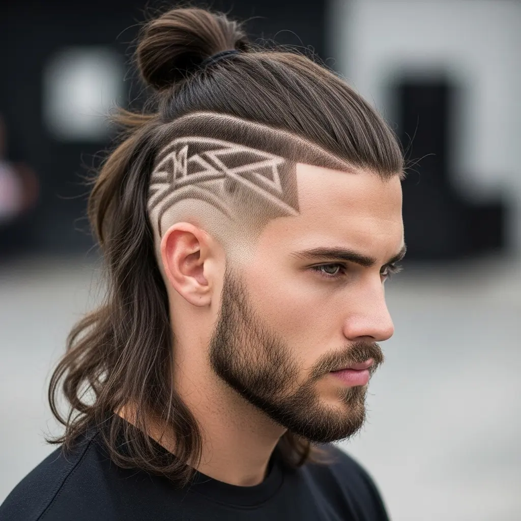 High Bun with Shaved Designs