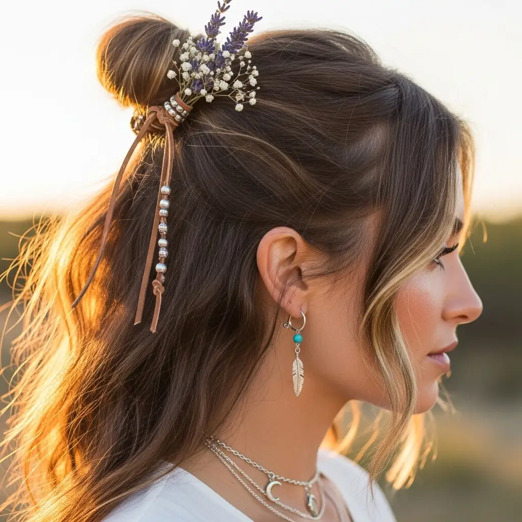 Boho Half-Up Style with Accessories