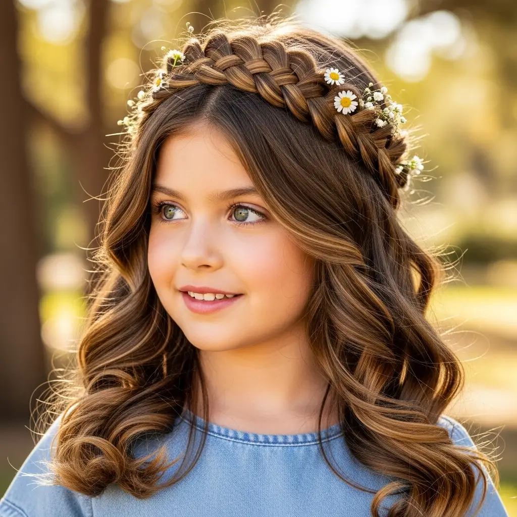 Braided Crown with Loose Curls