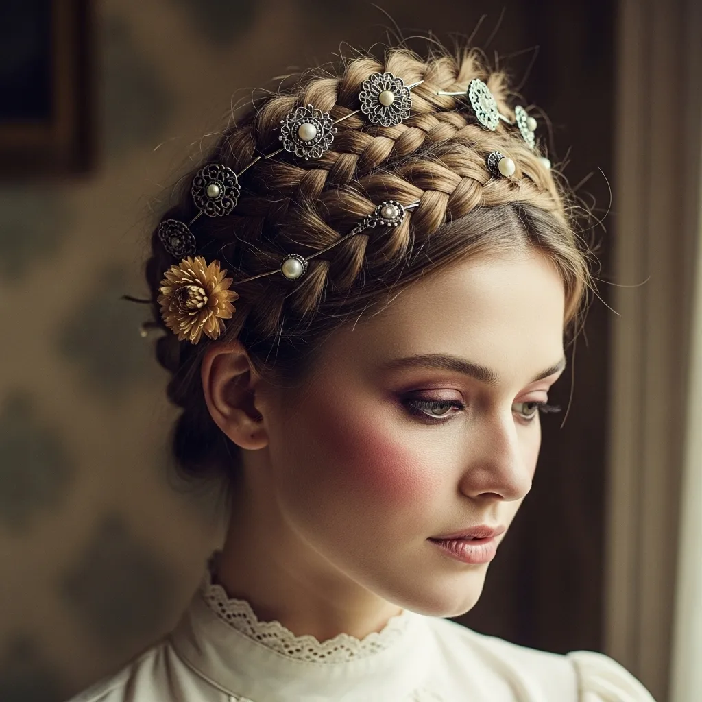 Braided Crown with a Vintage Touch