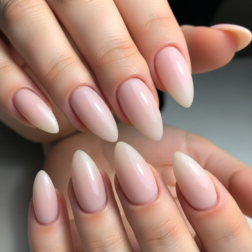 Frosted Nude Almond Nails