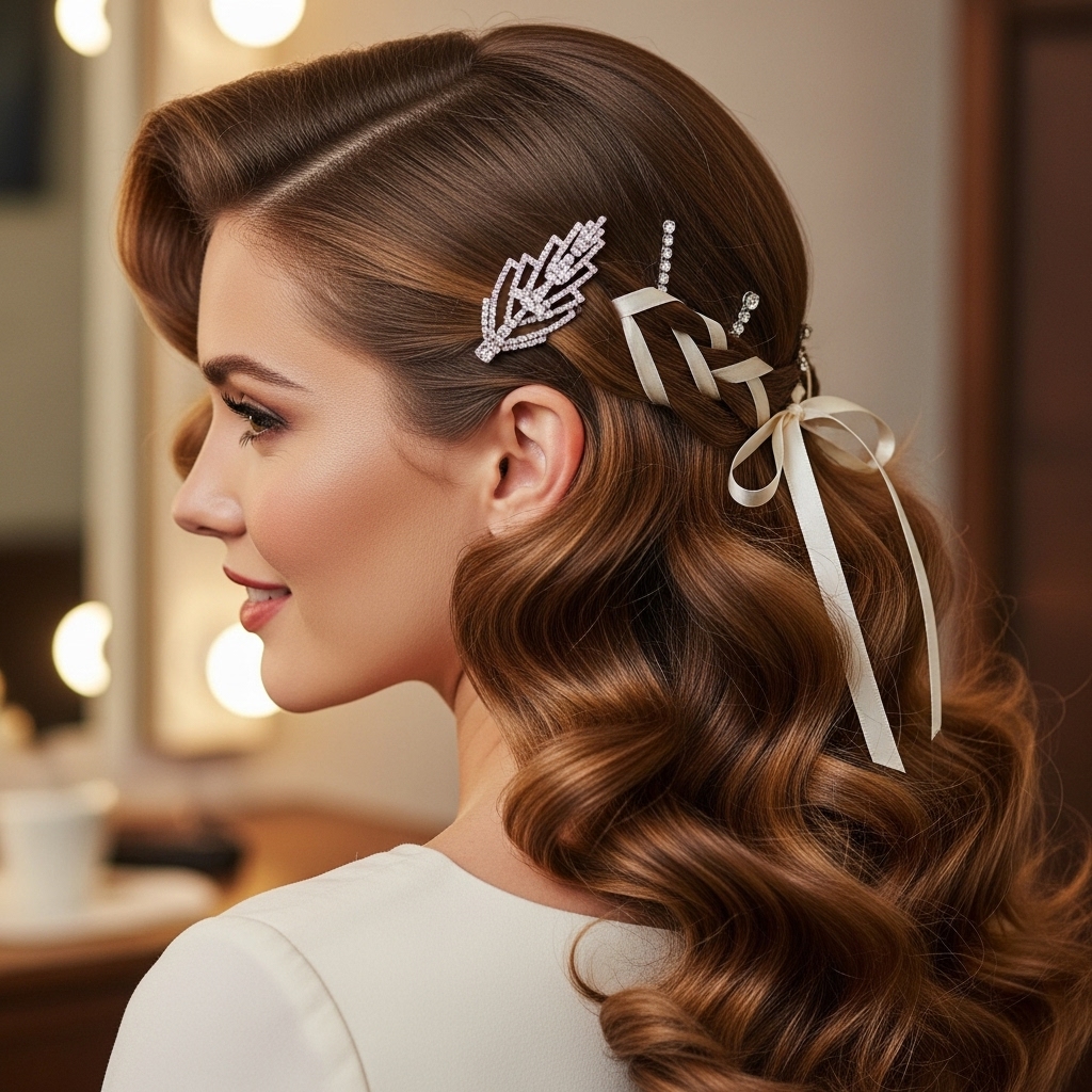 Long Retro Curls with Hair Accessories