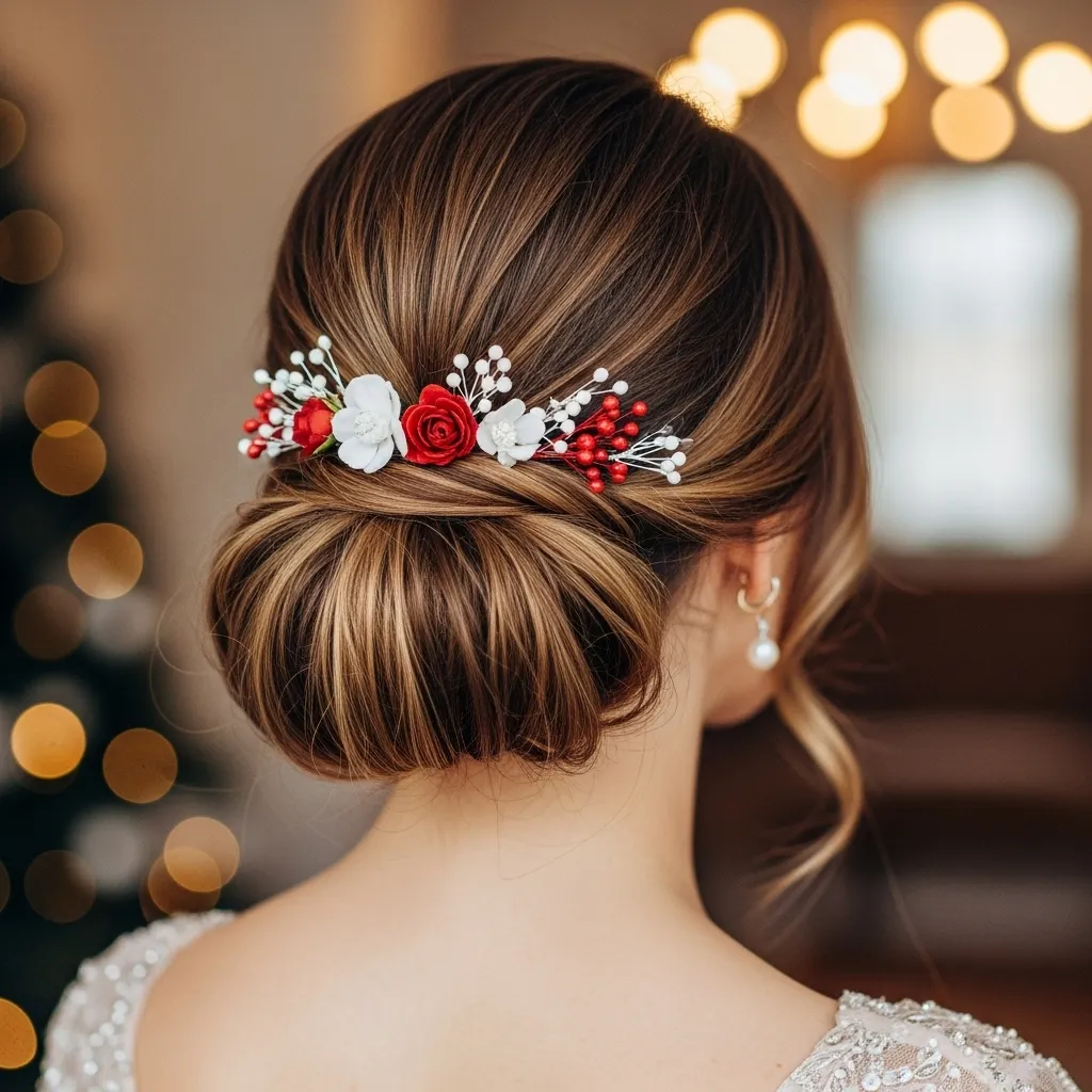 Loose Chignon with Floral Clips