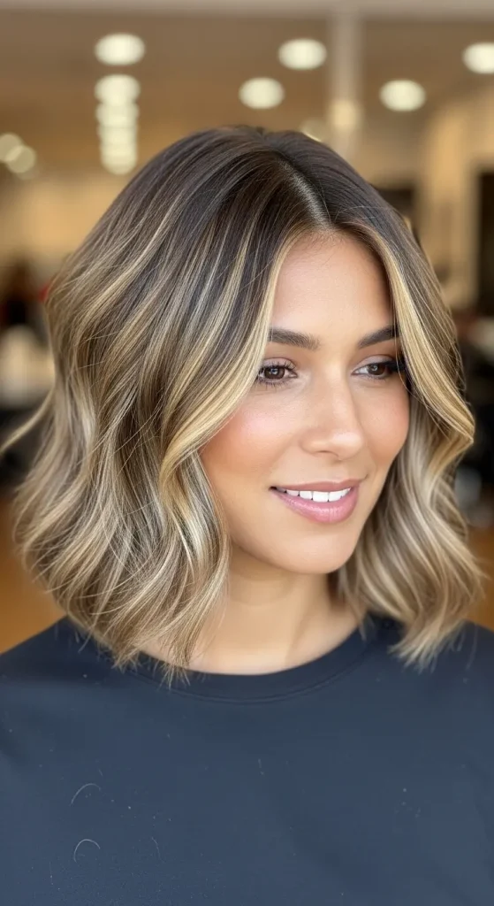 Loose Wave Bob with Golden Highlights