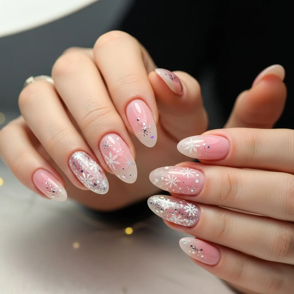 Sheer Pink with Snowflake Accents