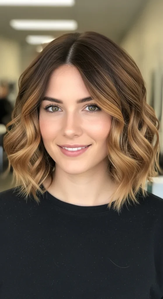 Shoulder-Length Curly Bob with Balayage
