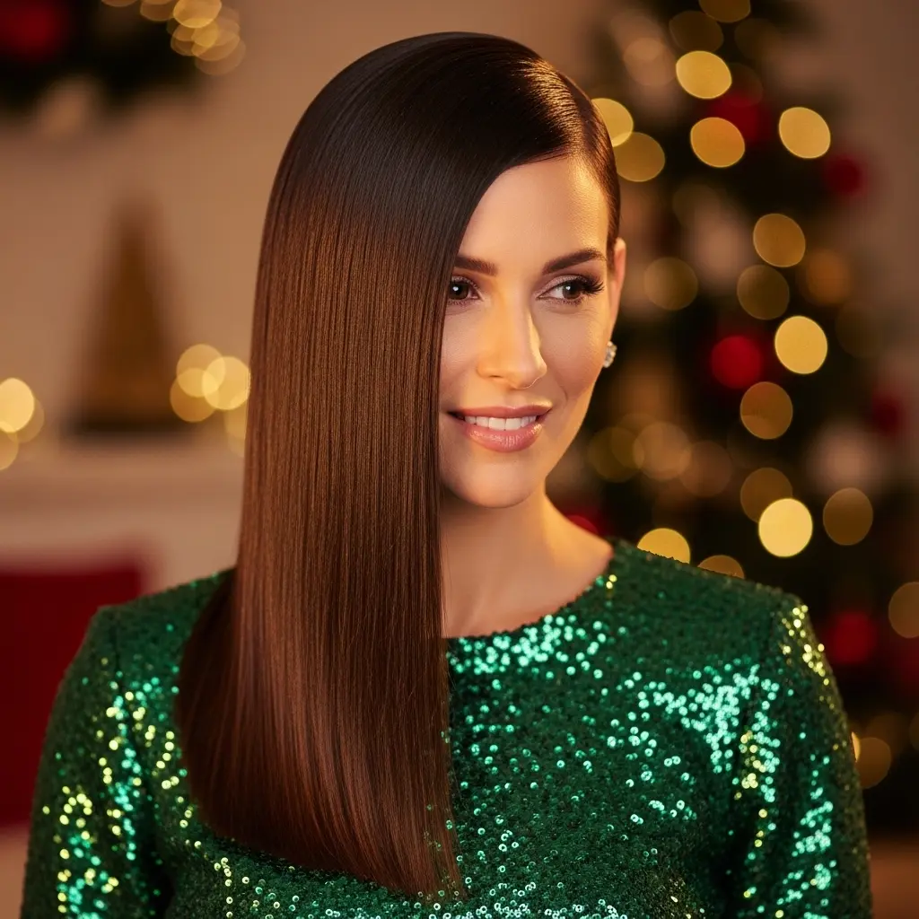 Sleek Straight Hair with a Side Part