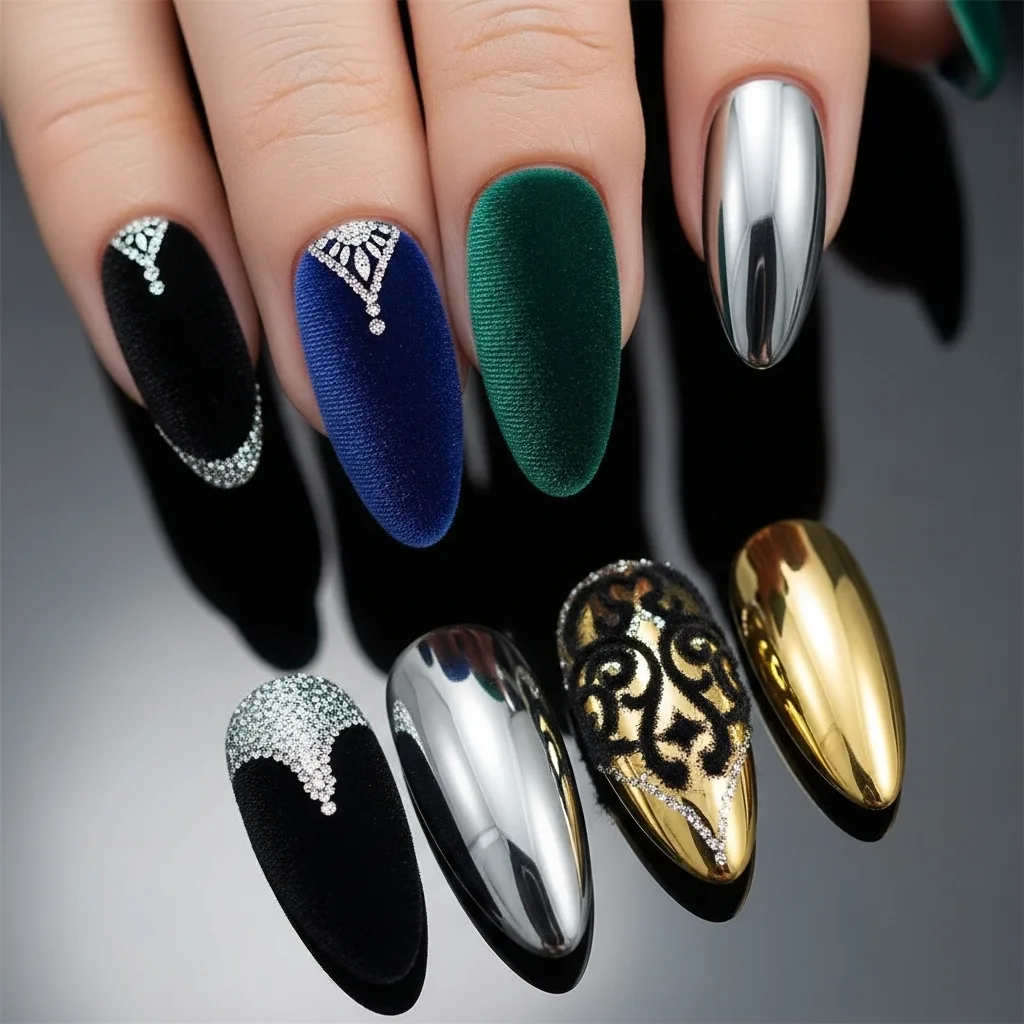 Velvet and Chrome Finishes for a Glamorous Look