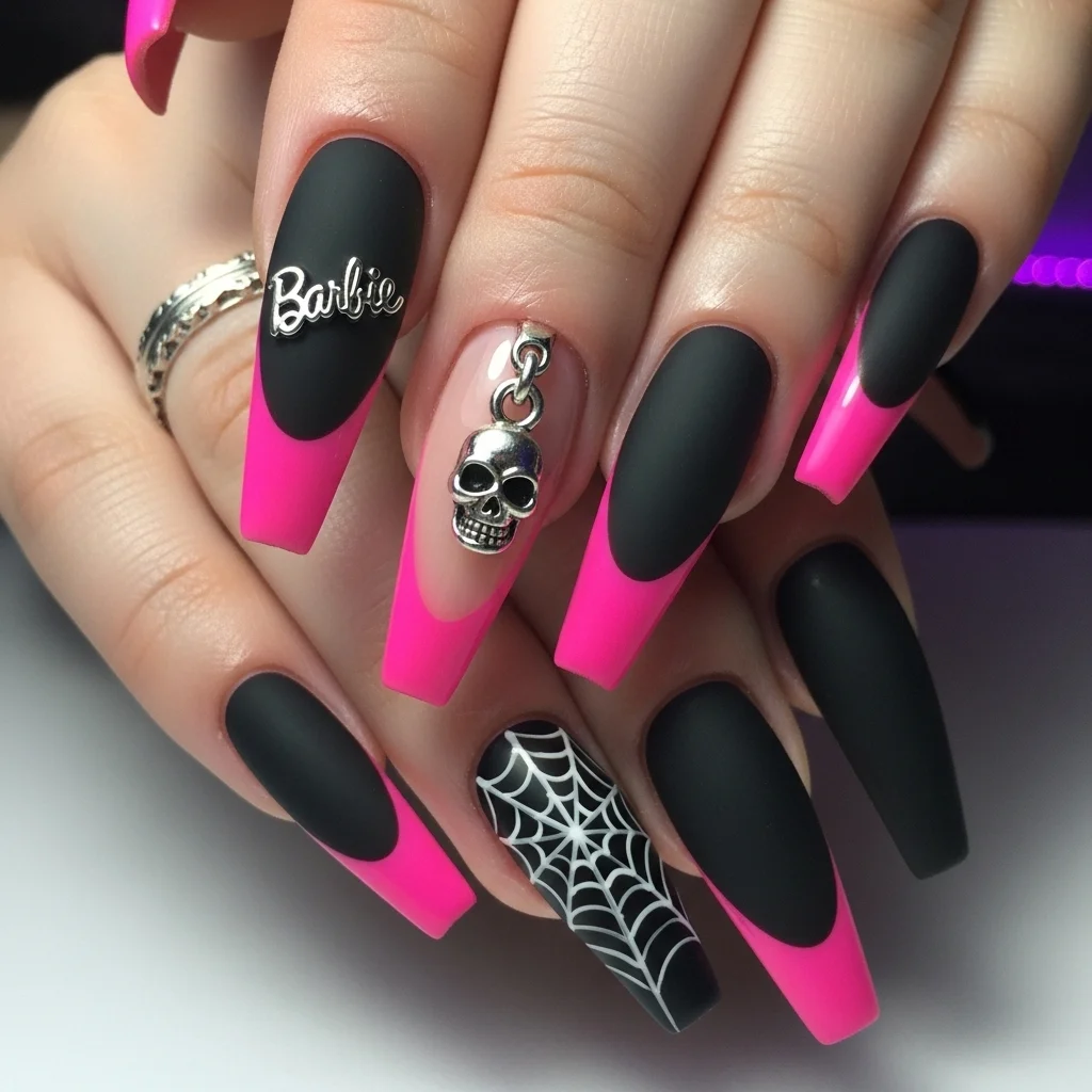 Black and Hot Pink French Tips