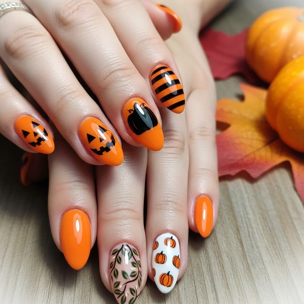 Classic Orange Pumpkin Nails