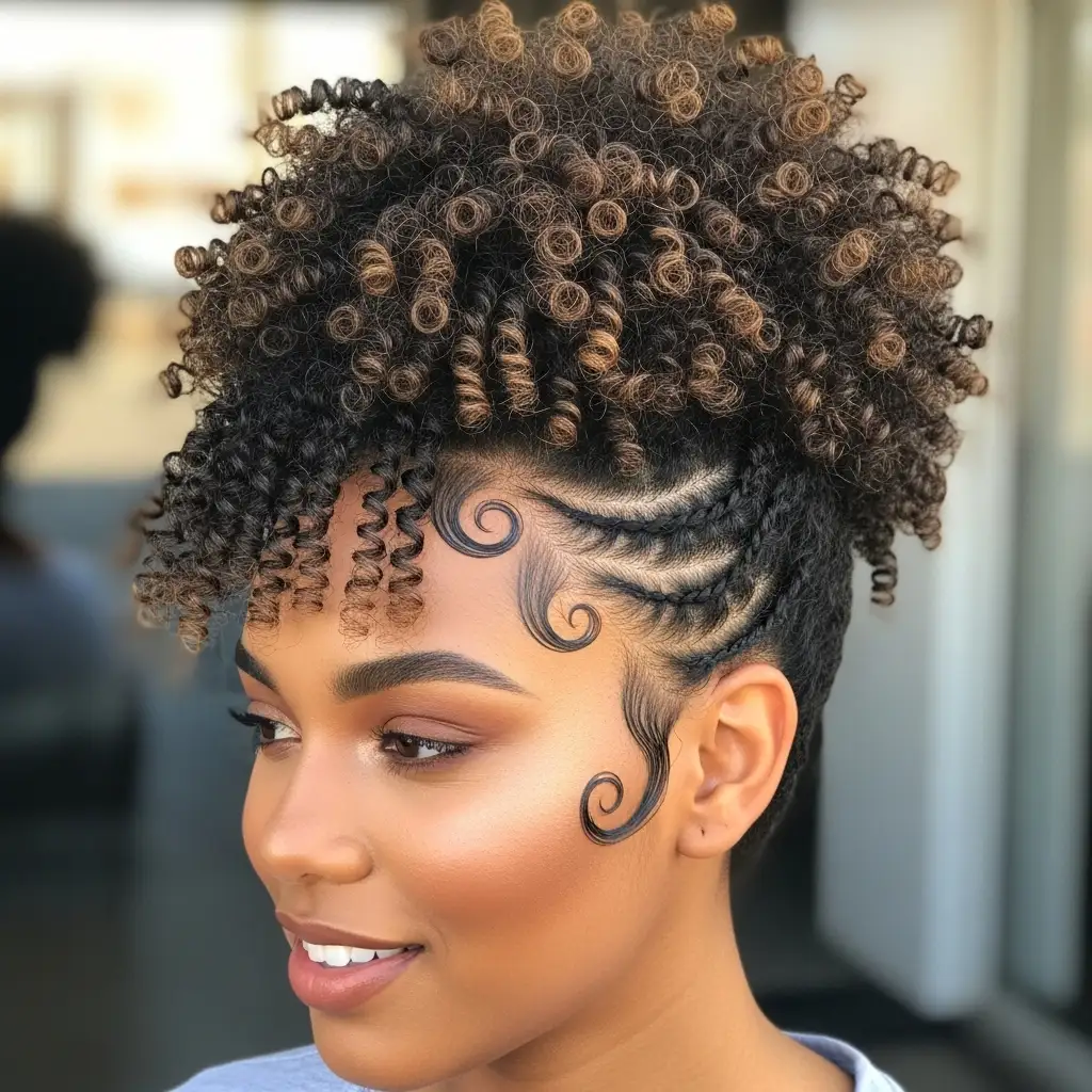 Curly High Puff with Defined Edges