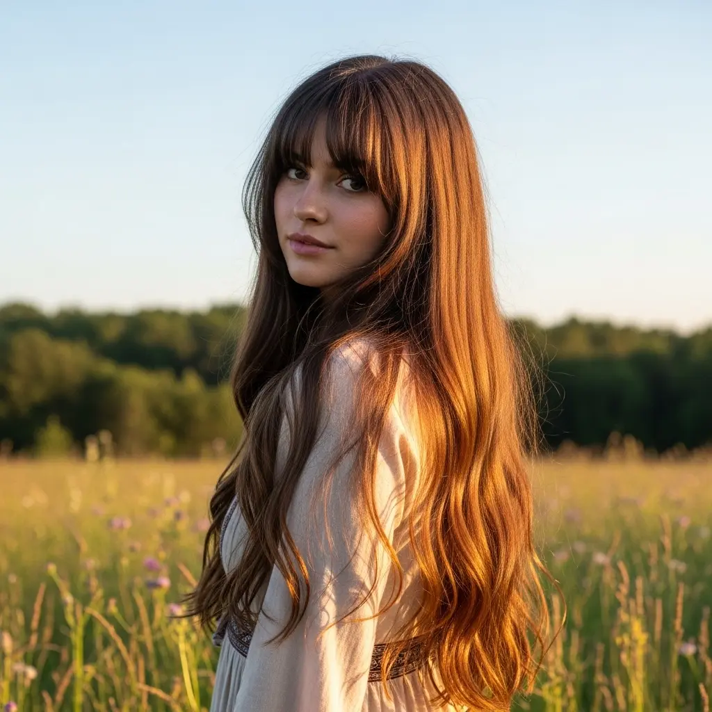Curtain Bangs with Long Lengths