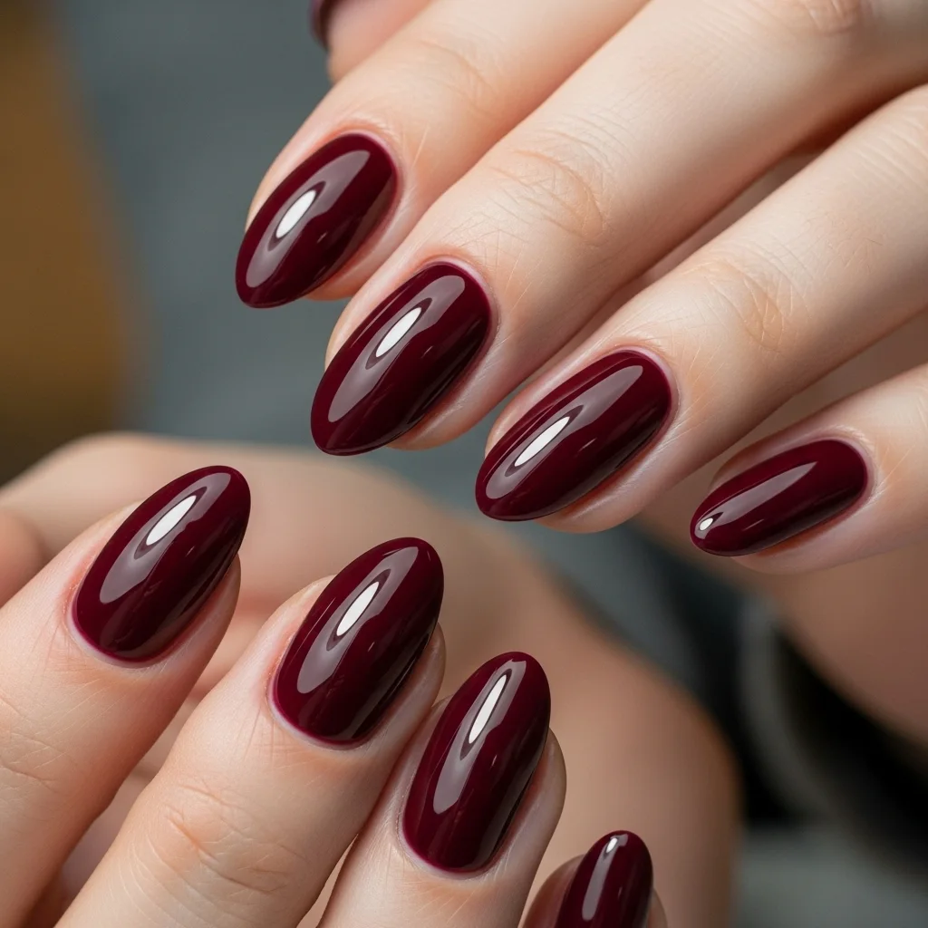 Deep Burgundy Nails With Gloss