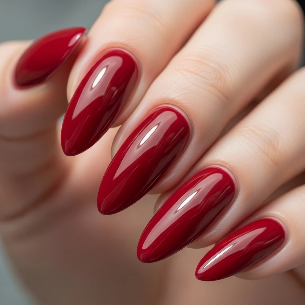 Deep Red Glossy Nails