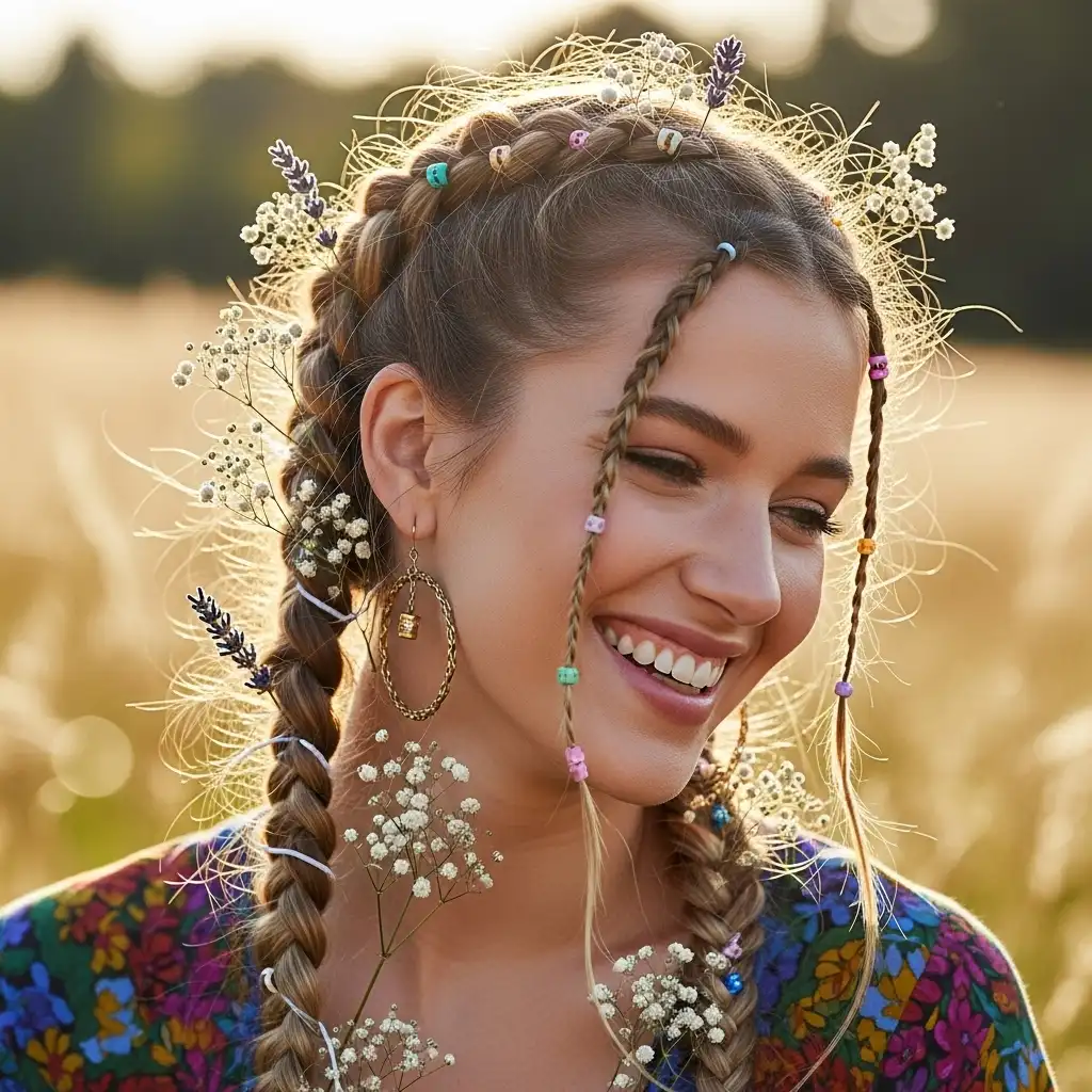 Double Boho Braids for a Playful Vibe