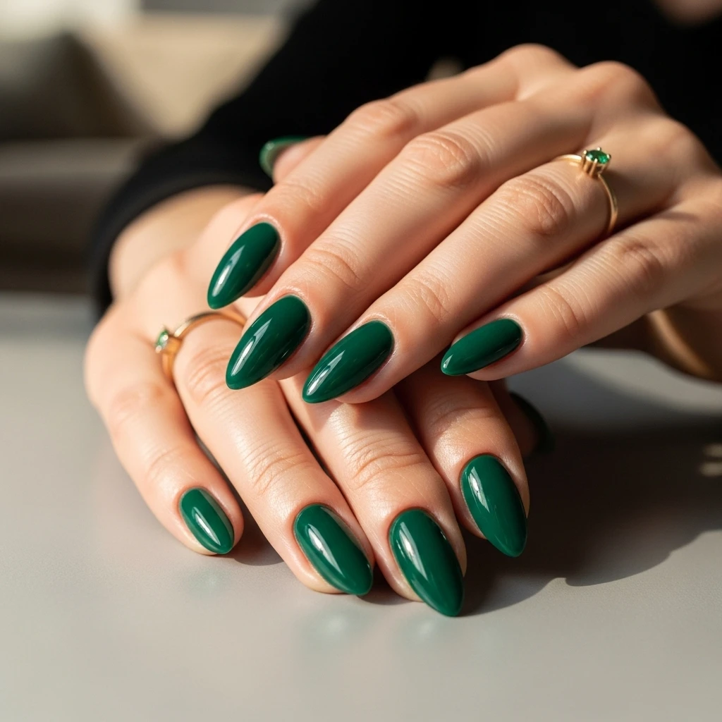 Emerald Green Almond Nails
