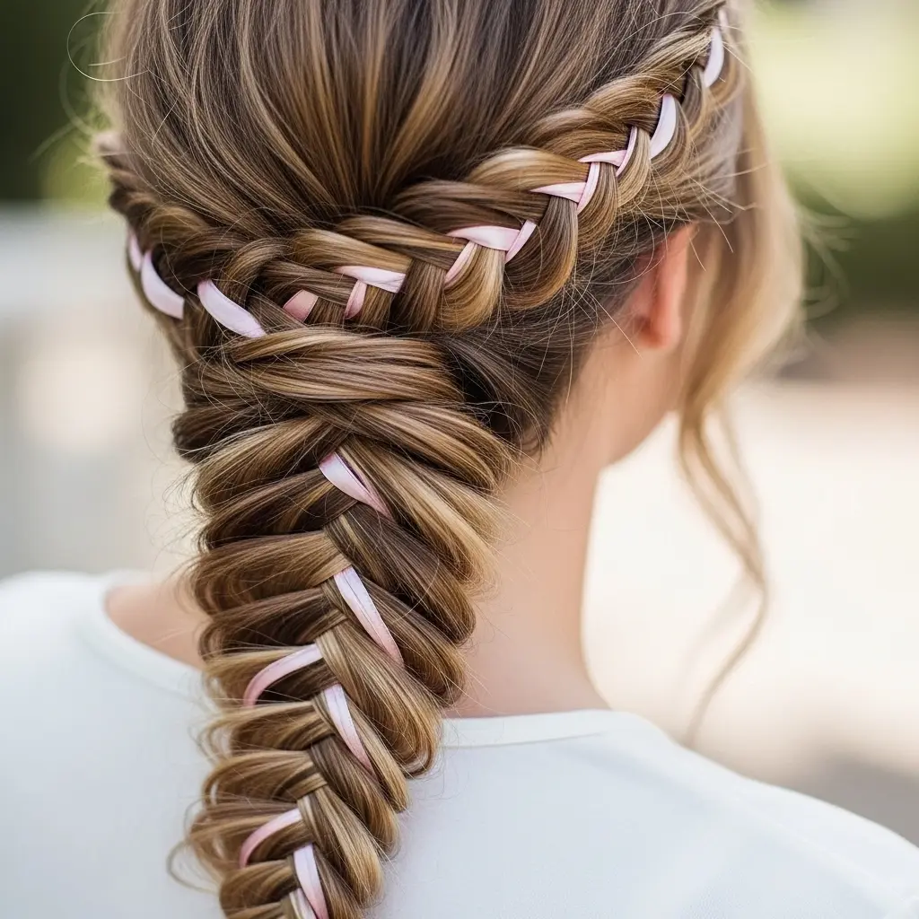 Fishtail Braid with Ribbon