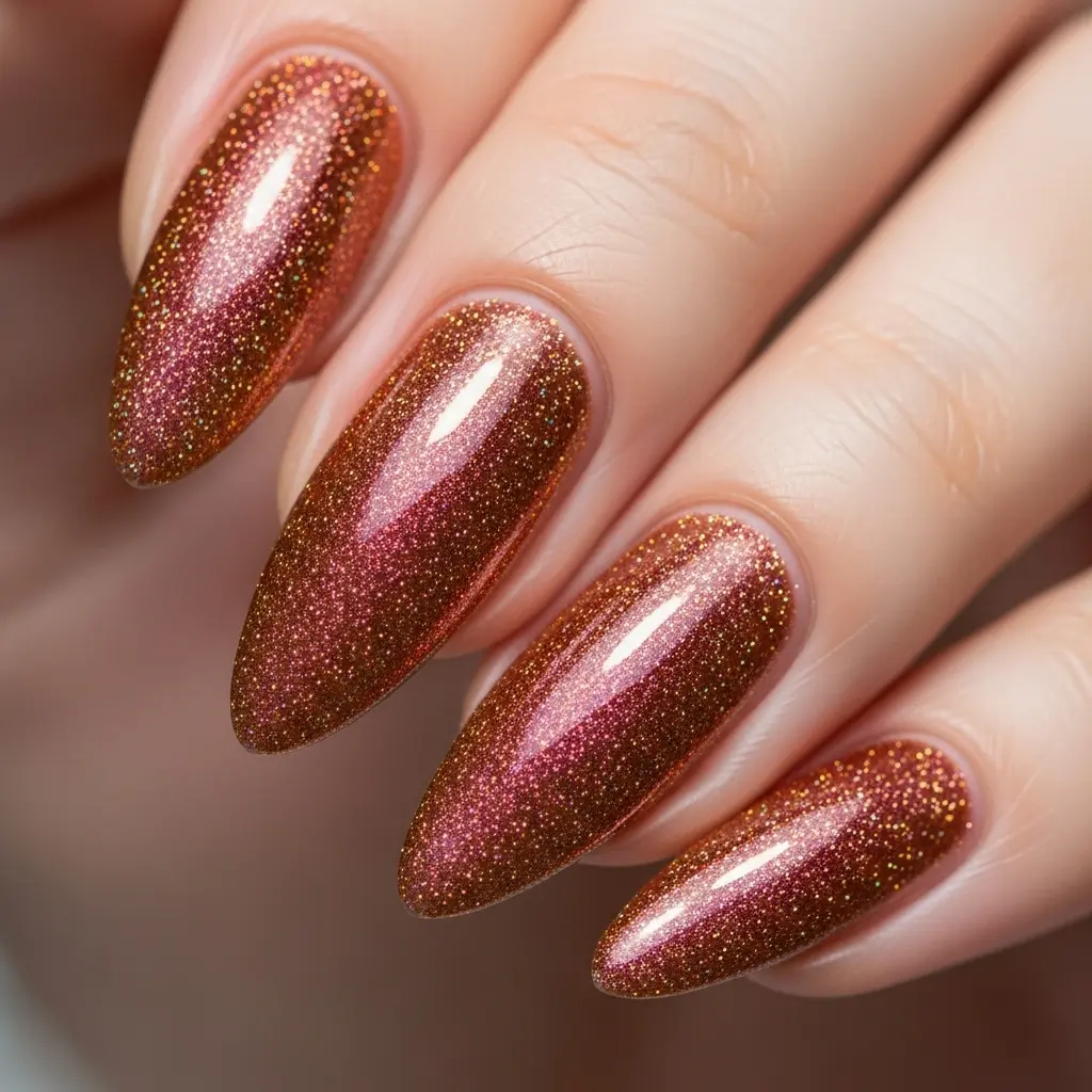 Glittery Copper Nails