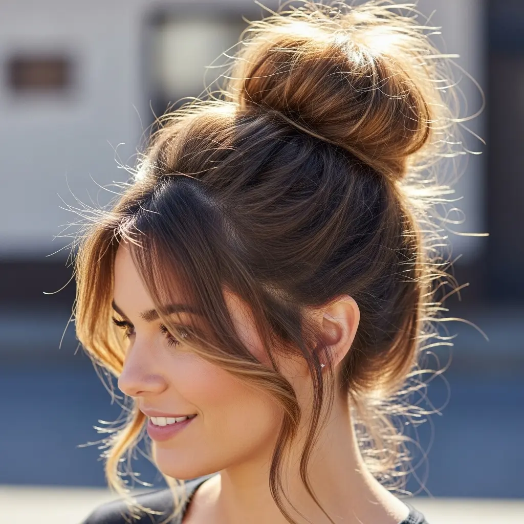 High Messy Bun with Volume at the Crown