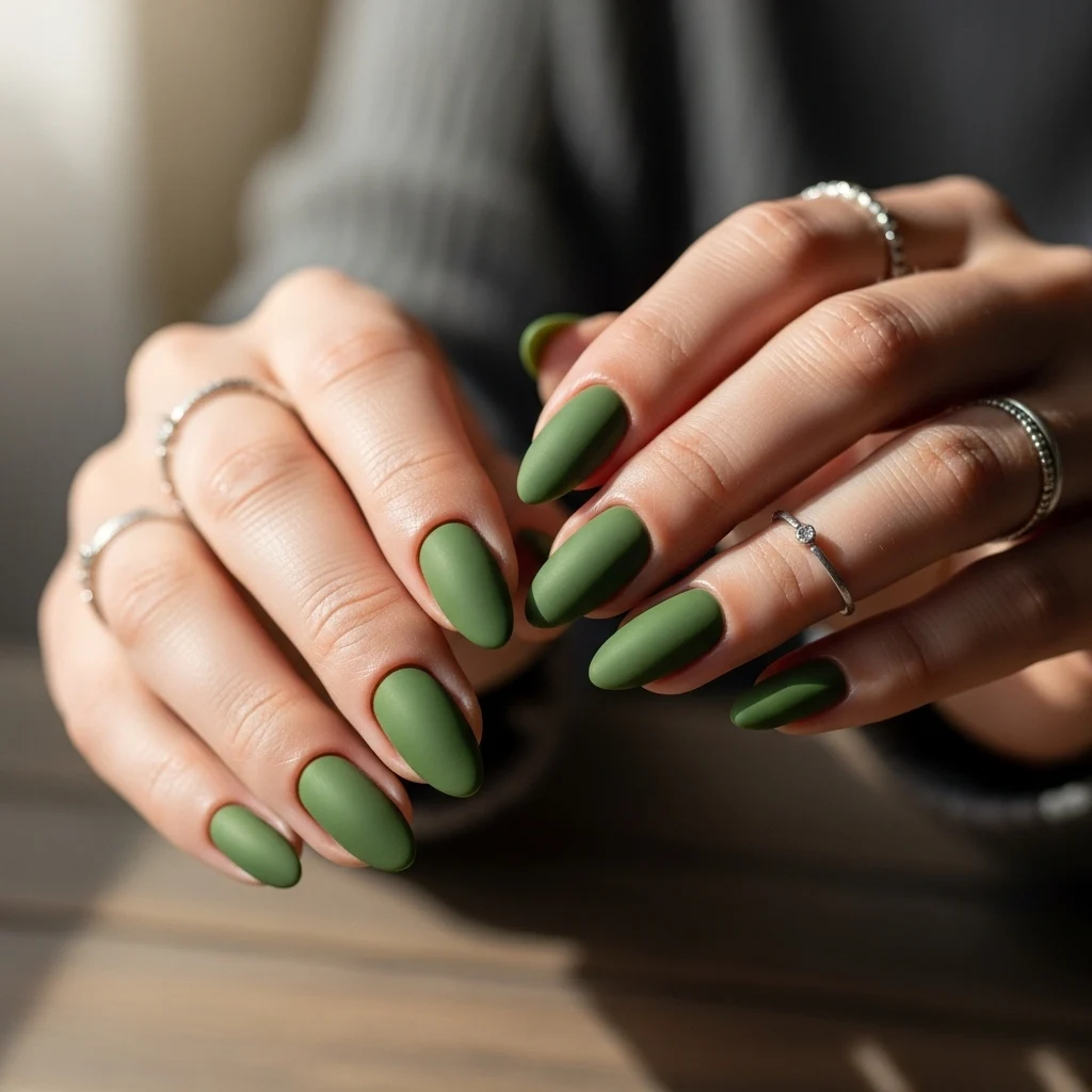 Matte Olive Green Nails