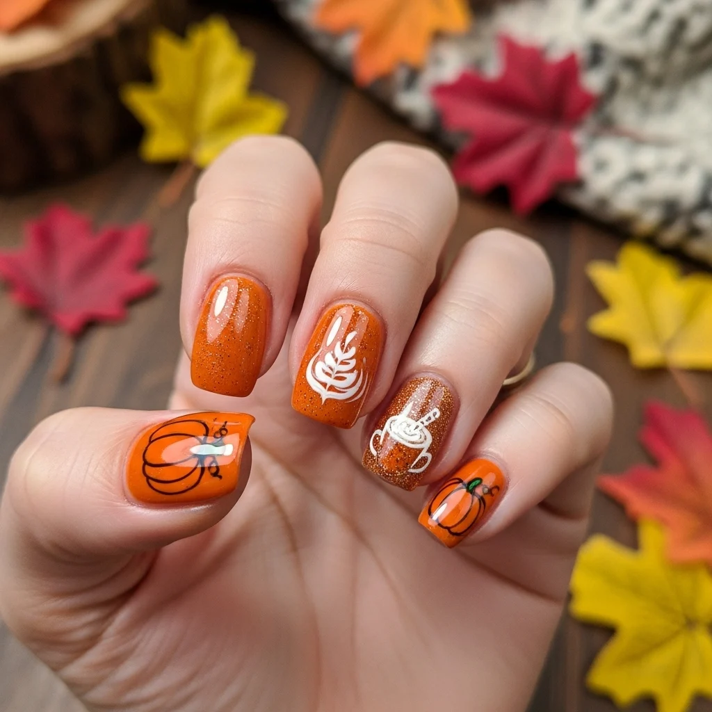 Pumpkin Spice Orange Nails