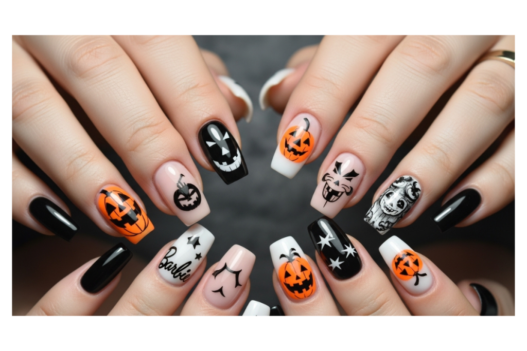 Barbie core Halloween nail ideas