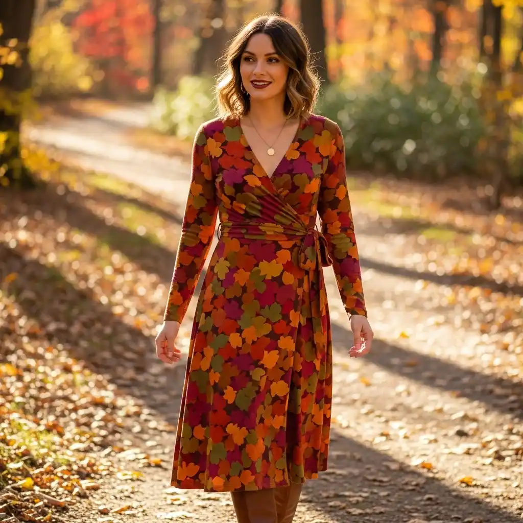 Wrap Dress in Warm Autumn Tones