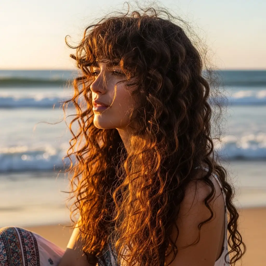 Long Hair with Curly Bangs