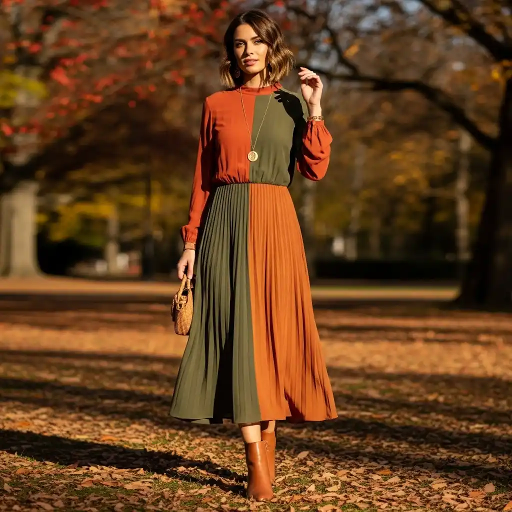 Midi Dress with Soft Pleats