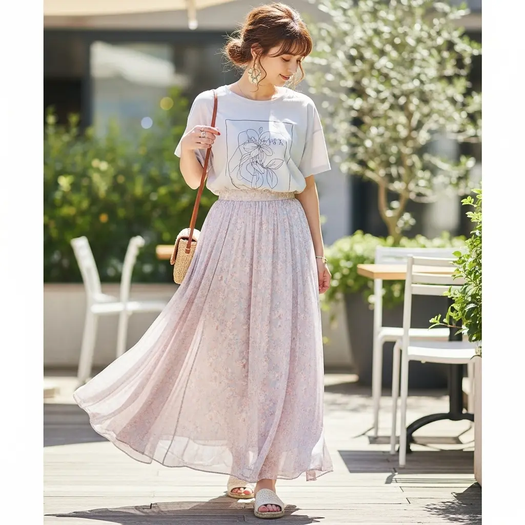 Casual Tee with a Flowing Skirt