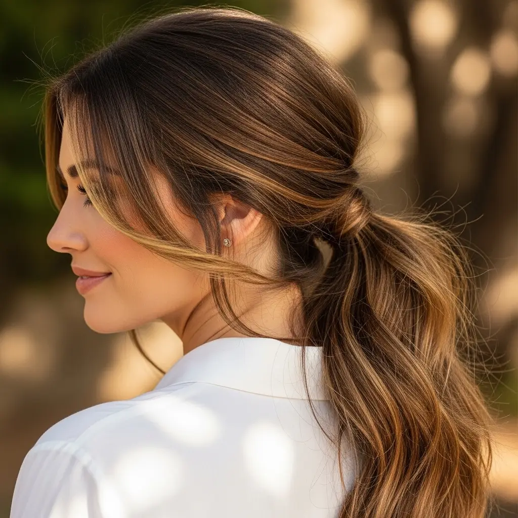 Loose Low Ponytail with Face-Framing Strands