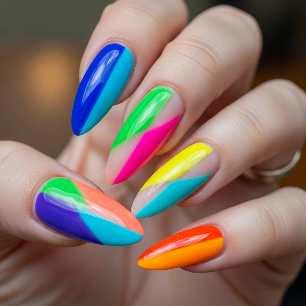 Bold Color-Block Long Nails