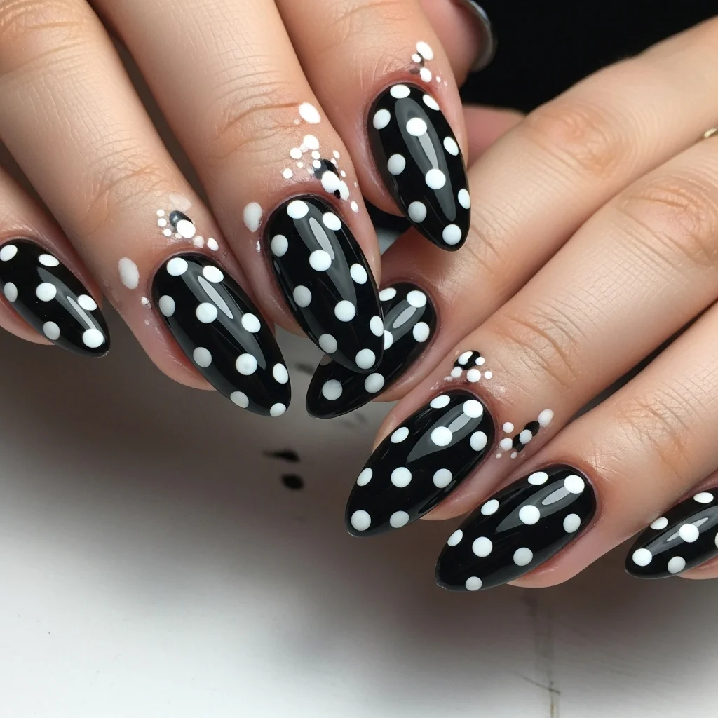 Classic Black and White Polka Dot Nails