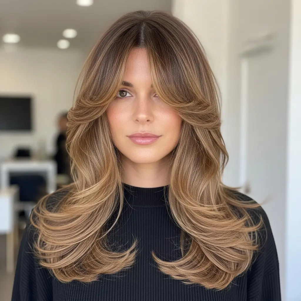 Classic Long Layers with Soft Curtain Bangs