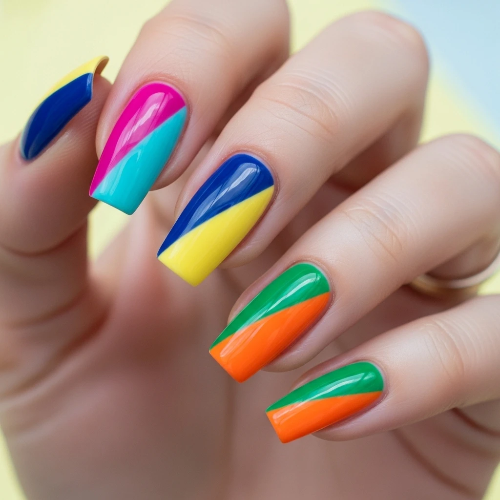 Diagonal Colour Block Nails