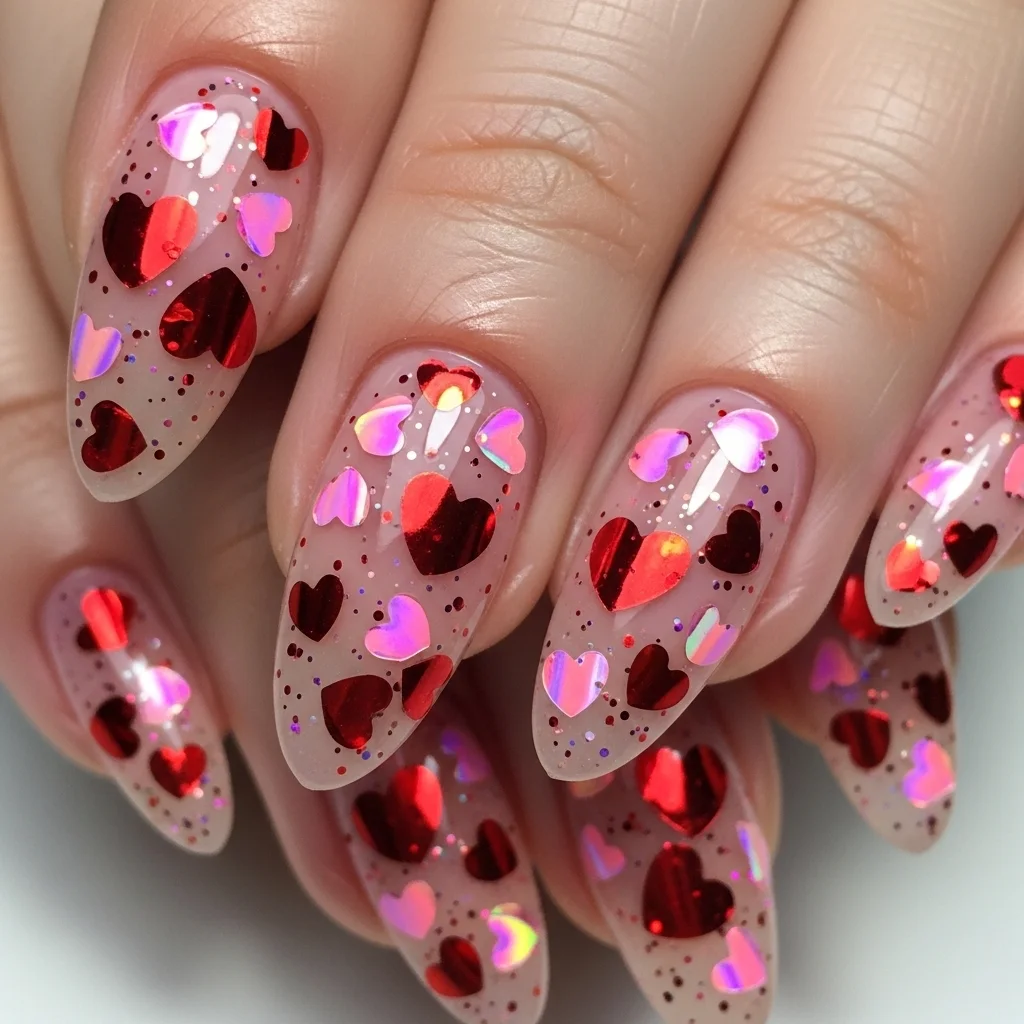 Heart Glitter Nails