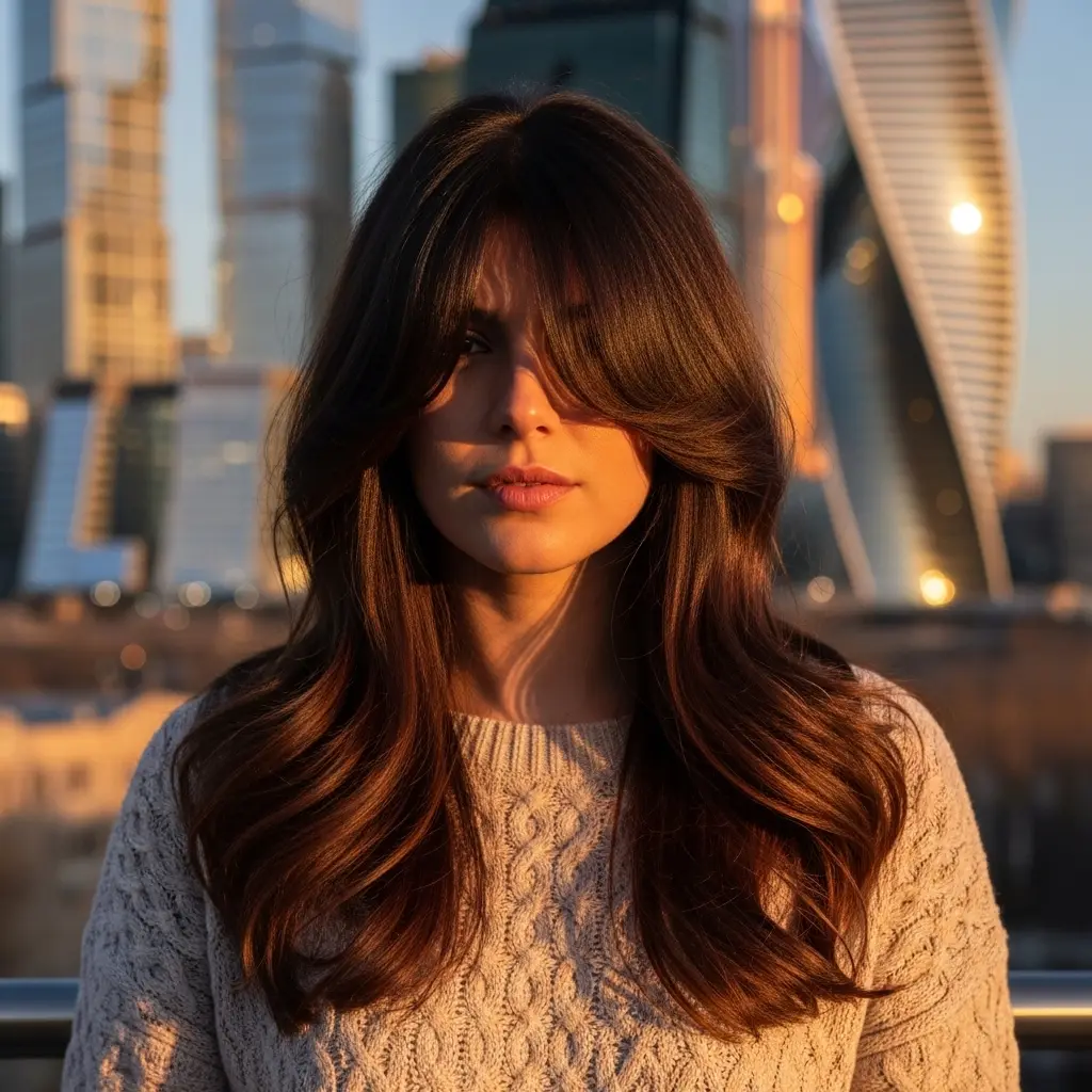 Long Cut with Side-Swept Bangs