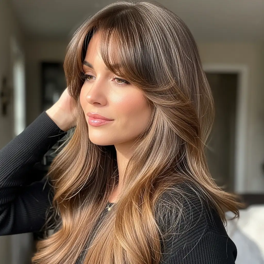 Long Hair with Curtain Bangs