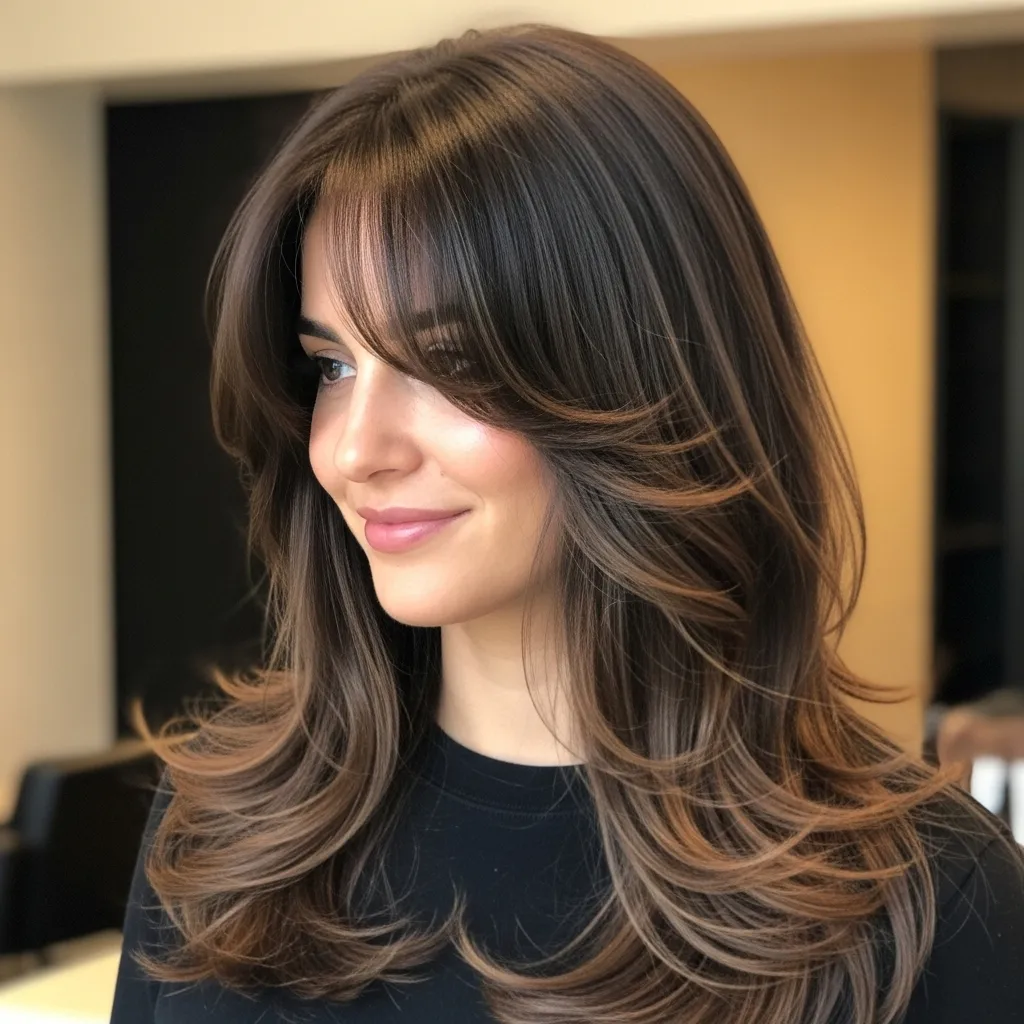 Long Layered Hair with Curtain Bangs