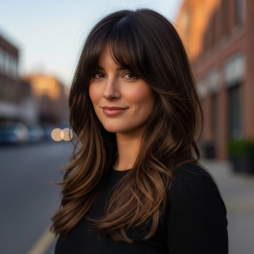 Long Layers with Curtain Bangs and Middle Part