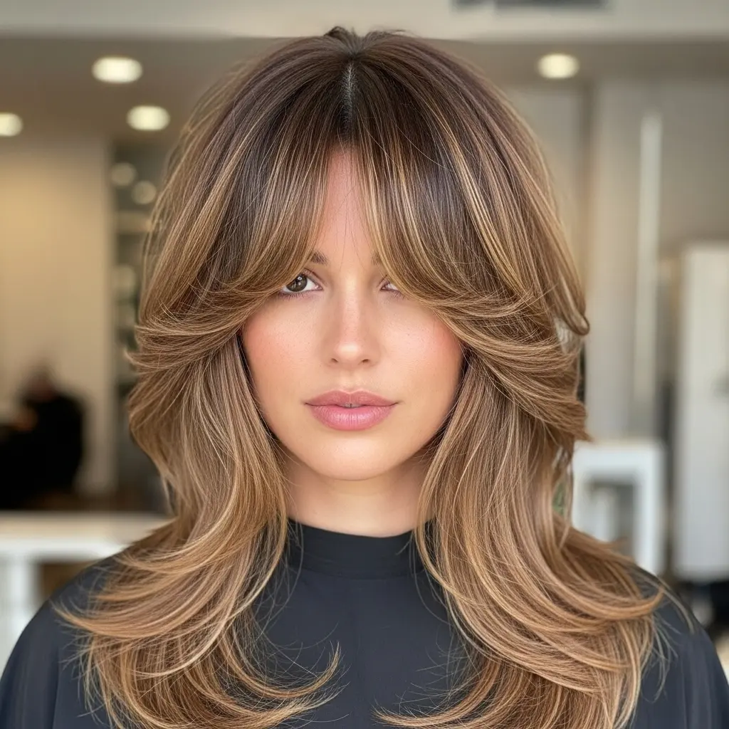 Long Shag-Inspired Layers with Curtain Bangs