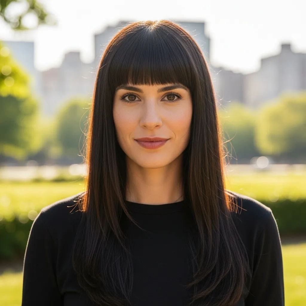 Long Straight Hair with Blunt Bangs