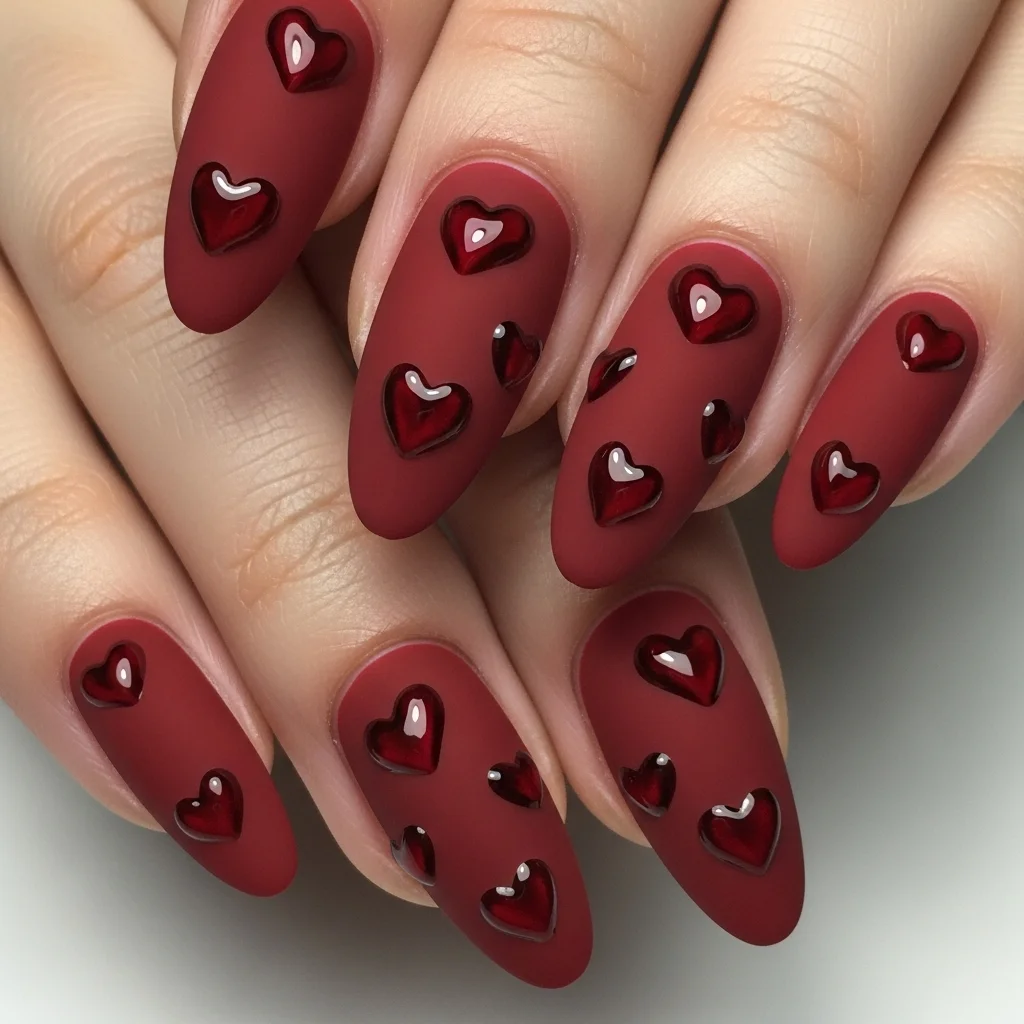 Matte Red with Glossy Hearts