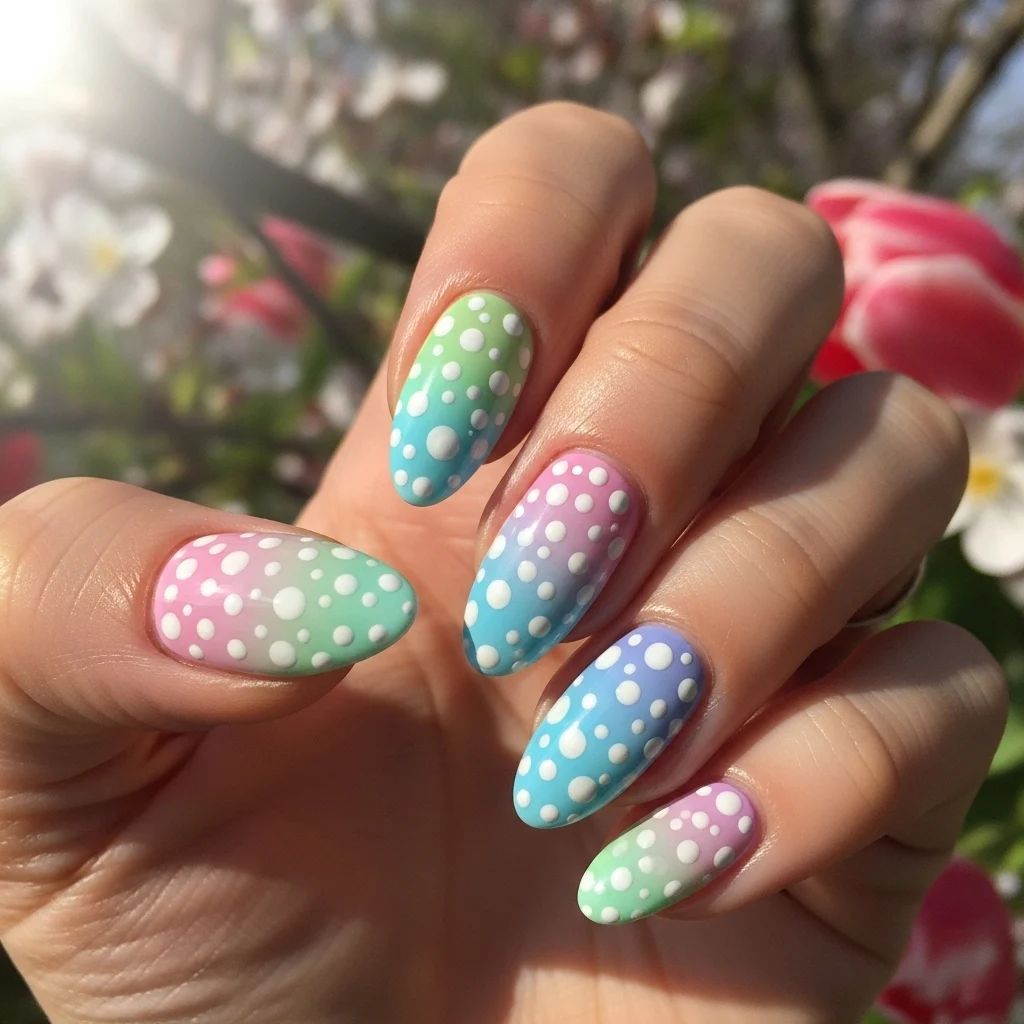 Spring Gradient Polka Dot Nails