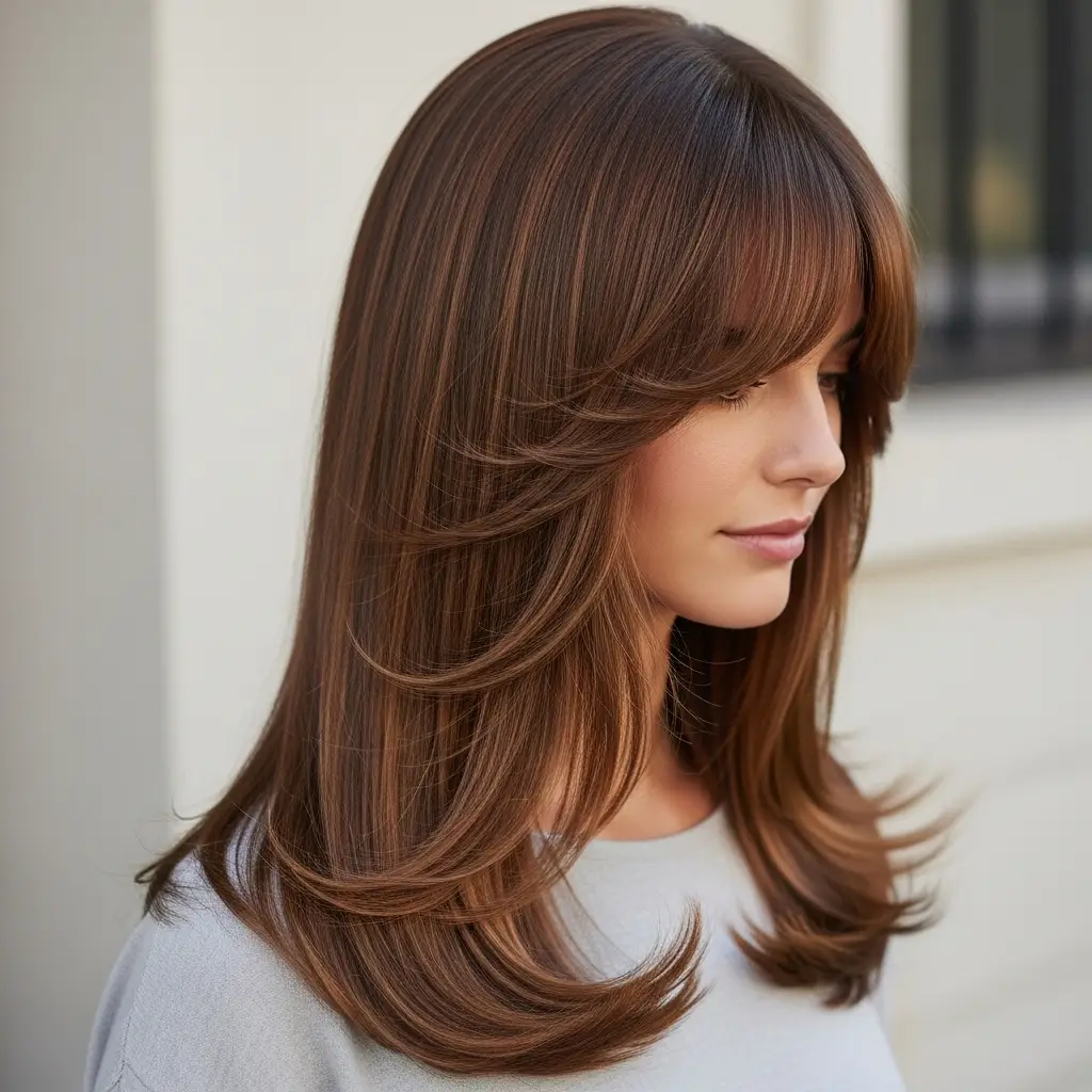 Straight Long Layers with Curtain Bangs