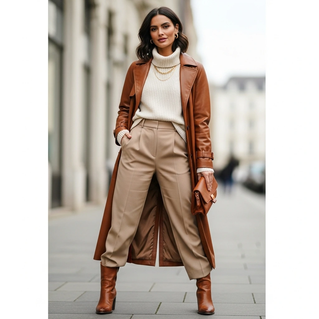 Brown Boots with a Monochrome Neutral Outfit