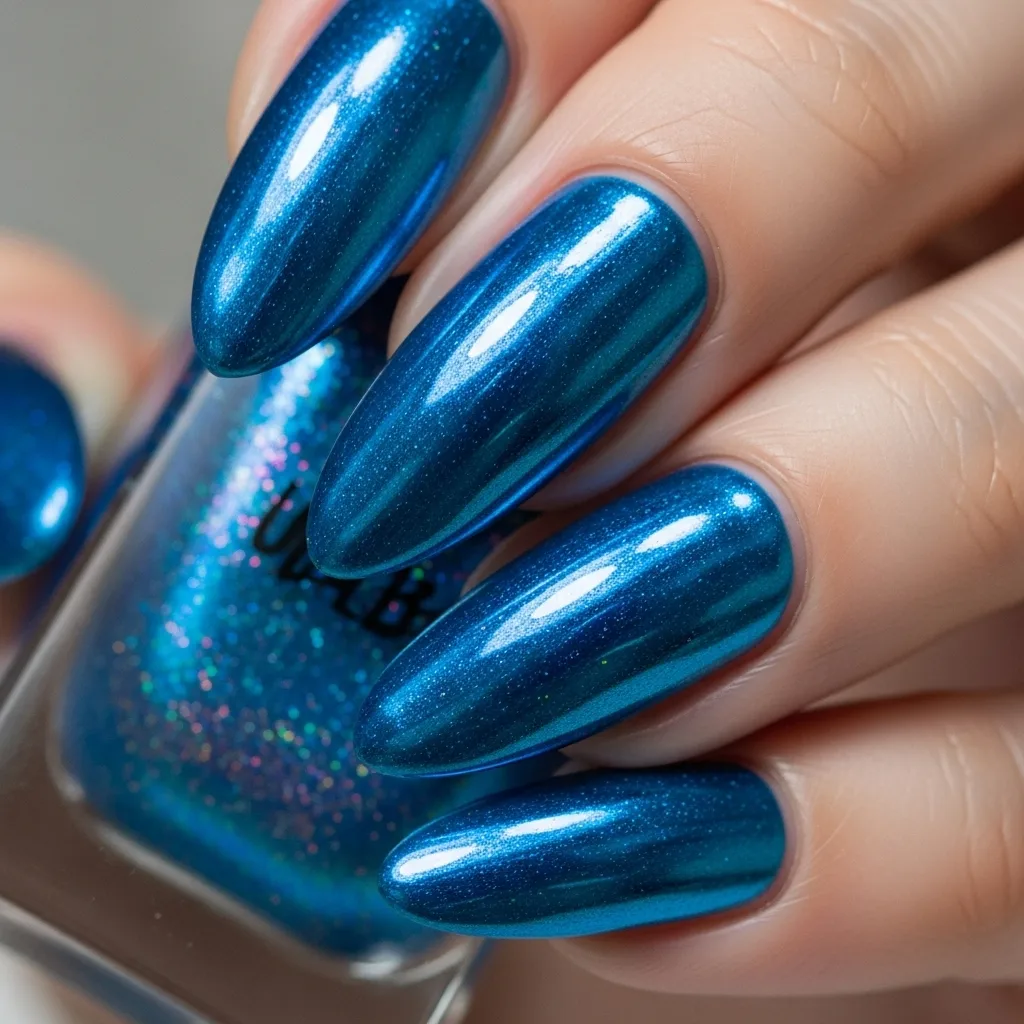 Metallic Blue Shimmer Nails