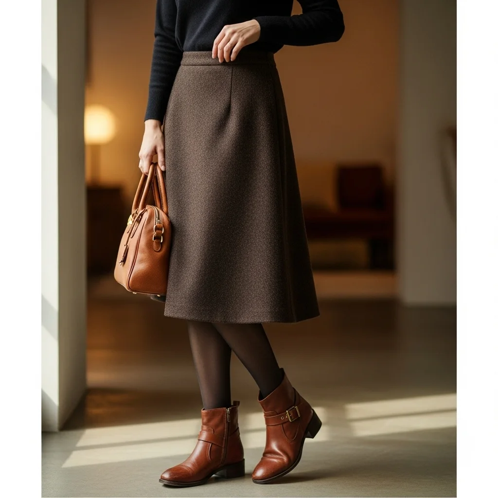 Brown Boots with a Skirt and Tights